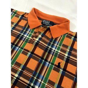 Polo by Ralph Lauren Mens XL custom Fit Collar Shirt orange/blue/green plaid VTG